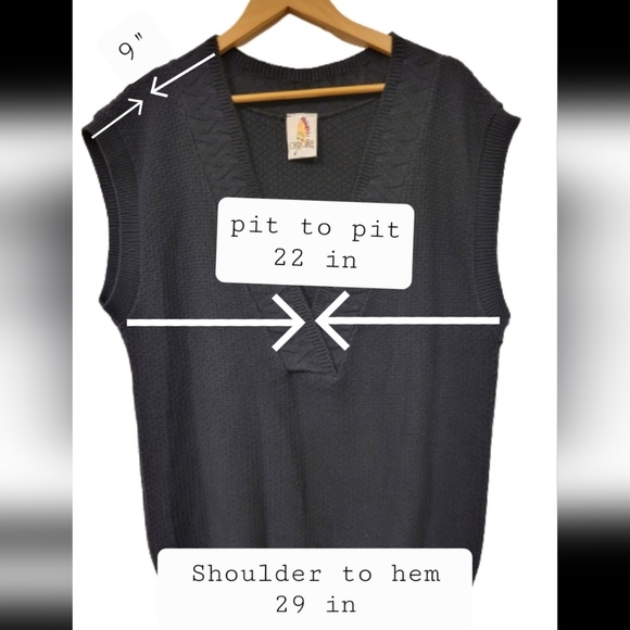 Cherokee knit crochet Navyblue oversize Granny Granma V-neck Sweater vest size M - Picture 8 of 8